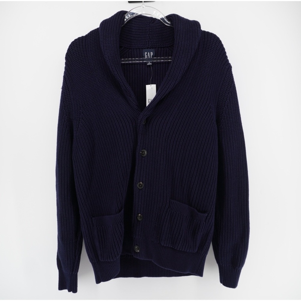 Gap Mens Navy Blue Shawl Collar Ribbed Knit Cardigan Sweater Small NEW Academia - Picture 4 of 12